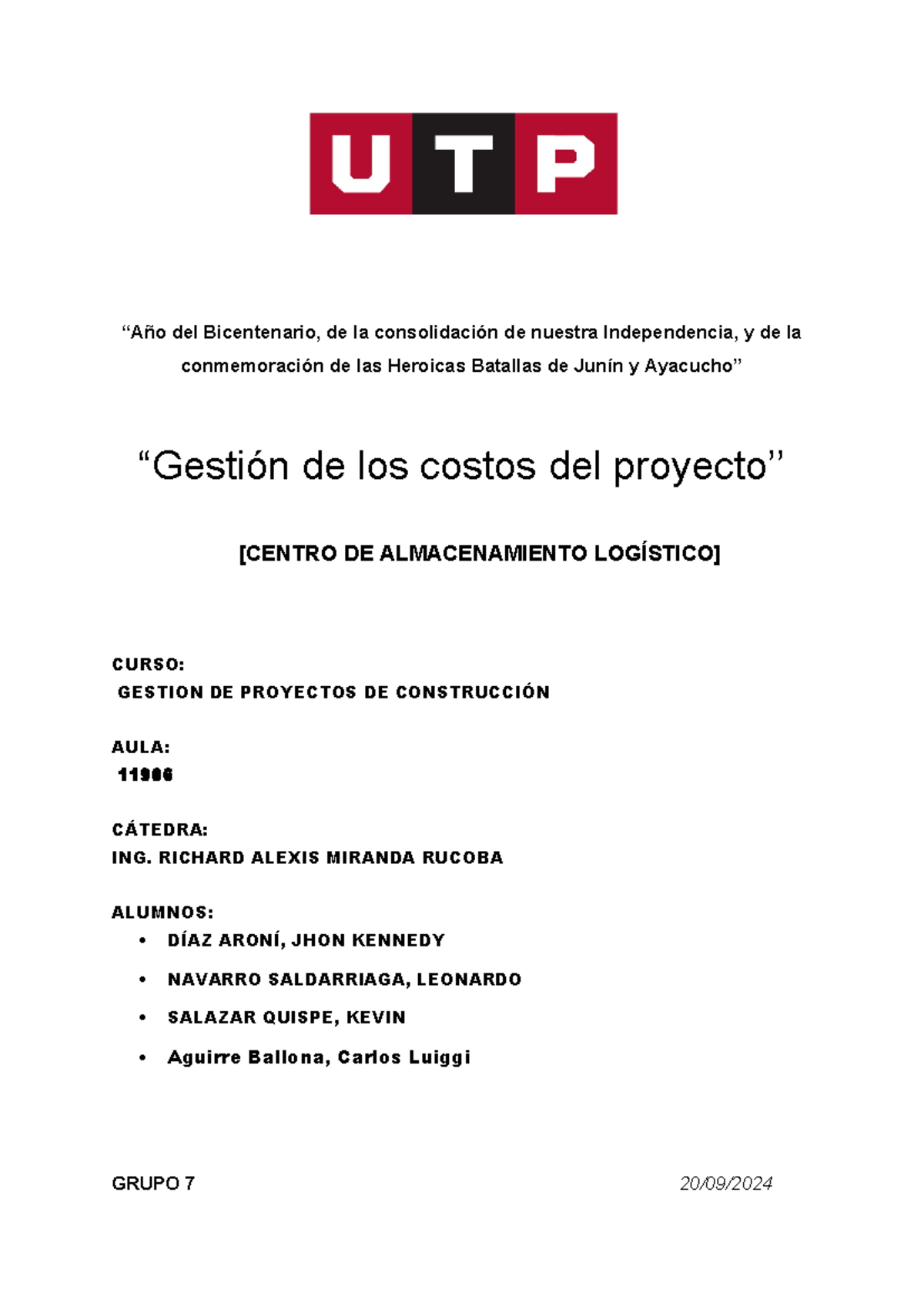 Gr. 7. (AC-S6)Gestión de los costos del proyecto curva S - “Año del ...