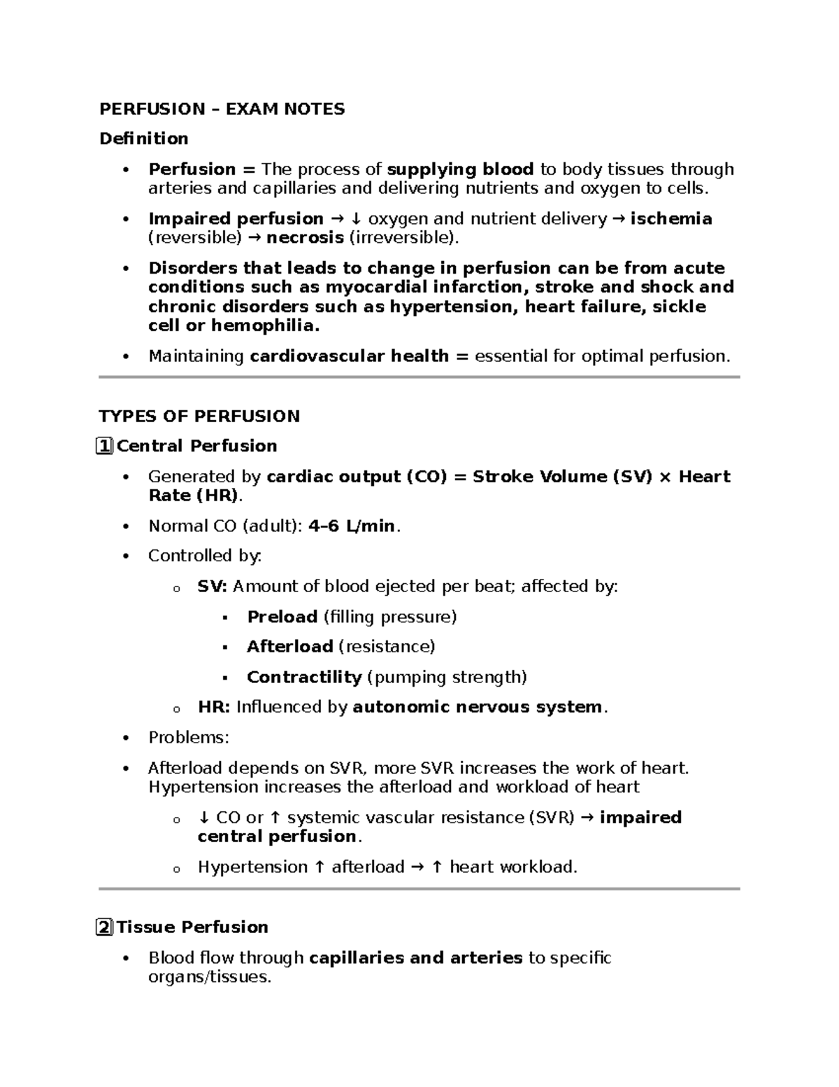PERFUSION CLASS 1 PRE-READING NOTES: EXAM REVIEW - Studocu