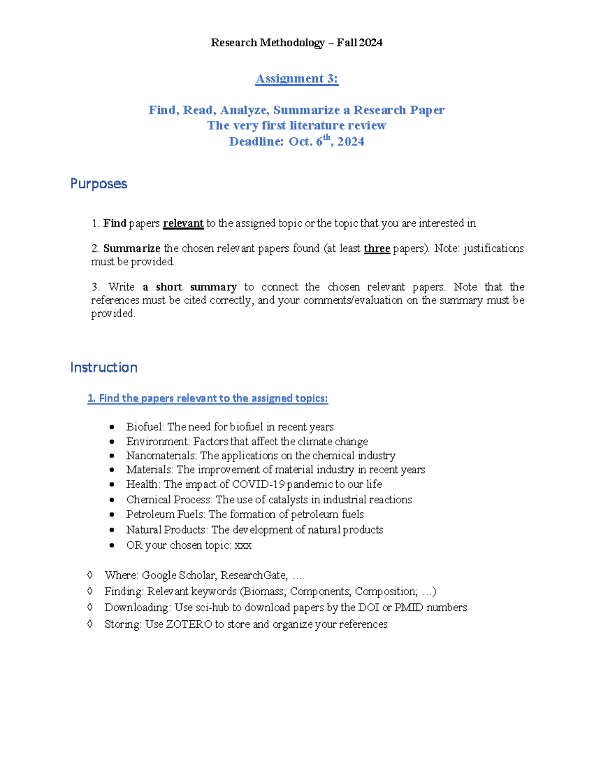 Research Methodology Fall 2024: Assignment 3 - Literature Review Guide ...