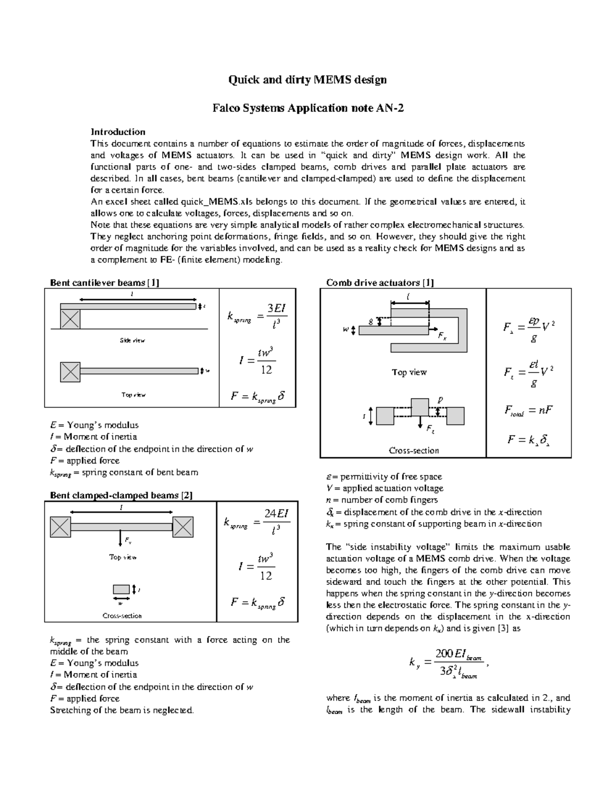 Quick MEMS Analysis - Calculation Sheet for Electrostatic Actuators ...