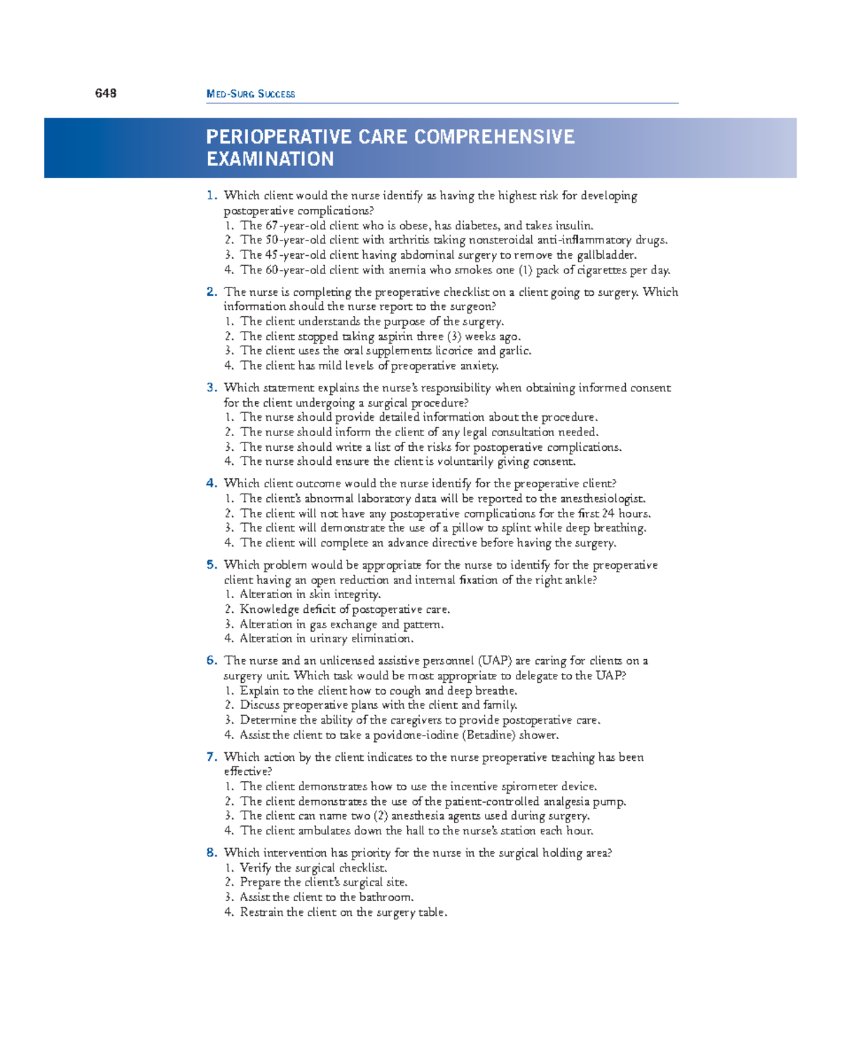 648 MED-SURG SUCCESS: Perioperative Care Exam Review Guide - Studocu
