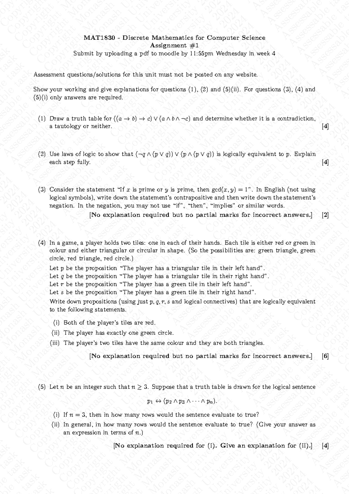 Assignment 1wm - helpful. - MAT1830 - Discrete Mathematics for Computer ...