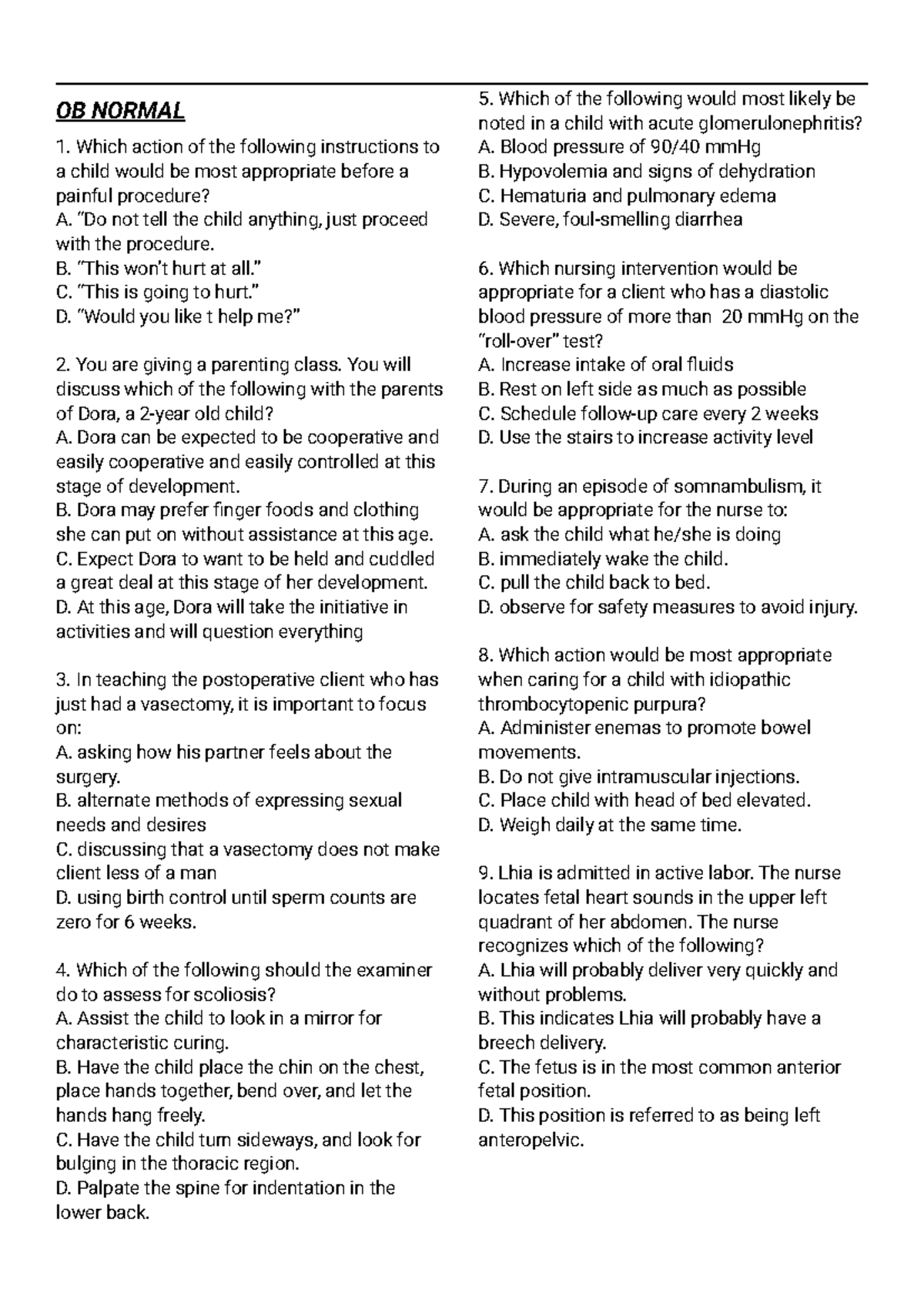 OB NORMAL 1: Evaluative Exam Study Guide for Nursing Students - Studocu