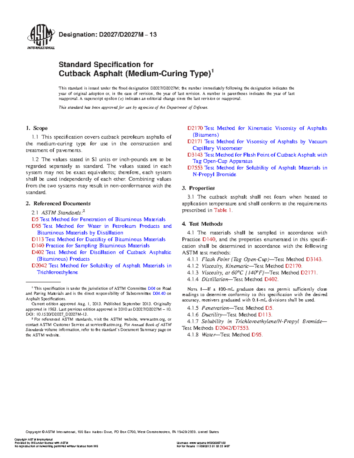 ASTM D2027M-13 Standard Specification for Cutback Asphalt - Studocu