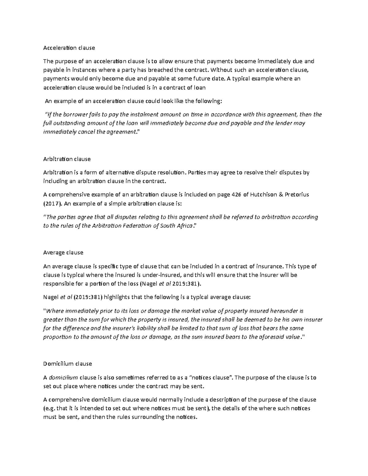 Law of Contract CLauses for the whole yeear - Lcy4yo - UJ - Studocu