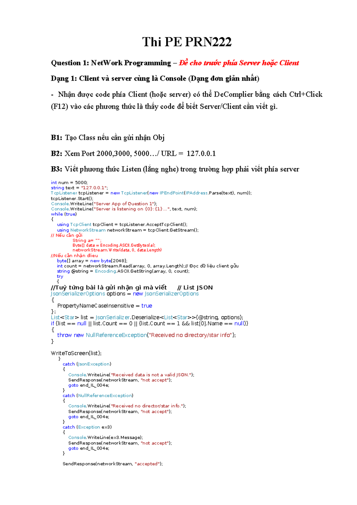 Thi PE PRN222 - Network Programming Notes and Guidelines - Studocu