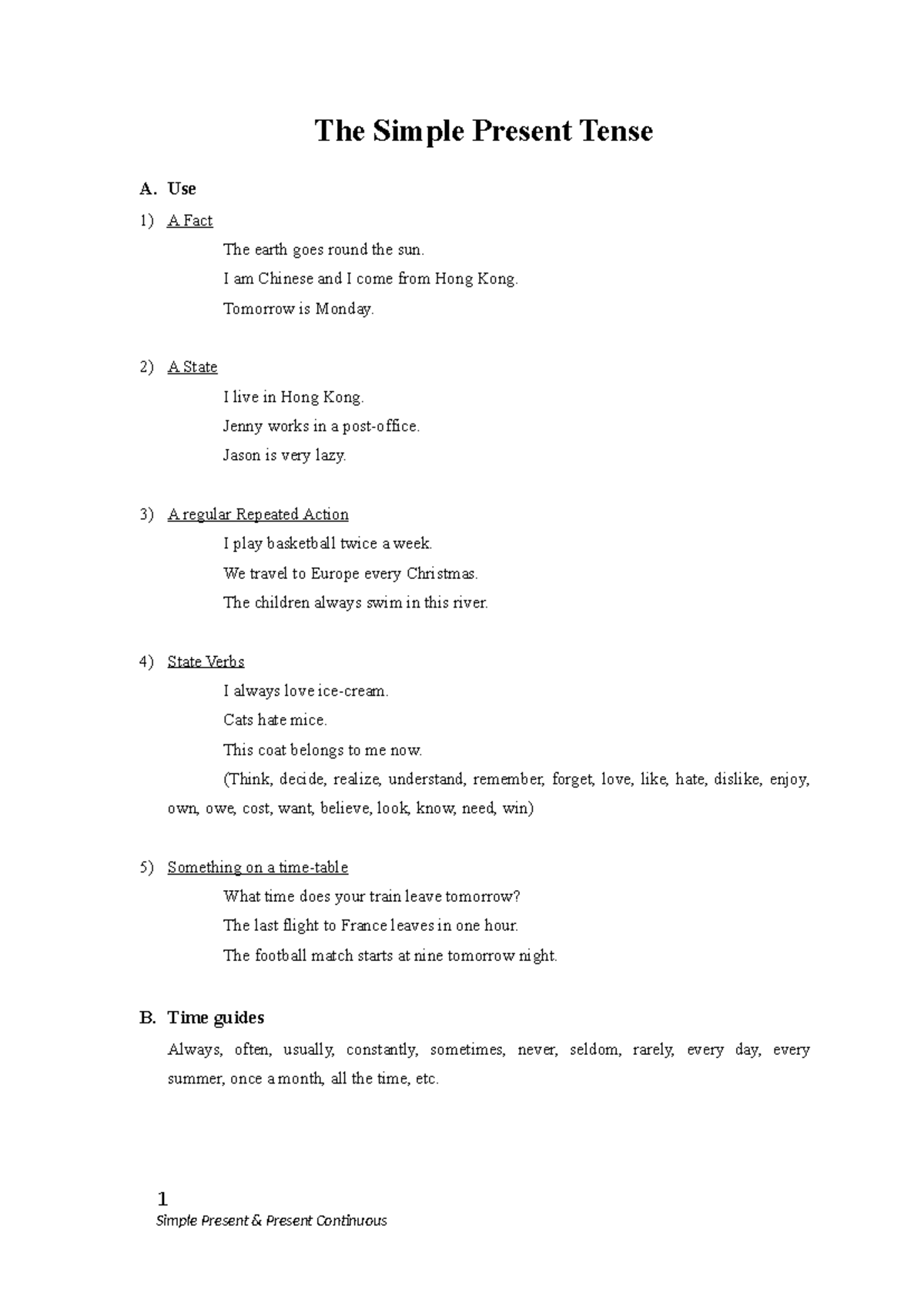 Simple Present & Present Continuous Tense Study Notes (ENG 101) - Studocu