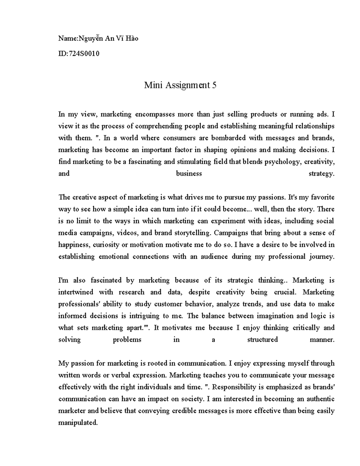 Marketing Insights: A Personal Reflection - Mini Assignment 5 - Studocu