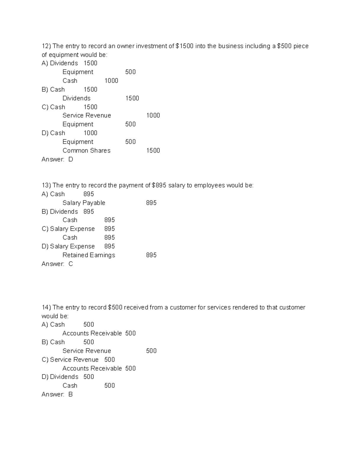 Accounting Practice Questions and Answer Key for ACCT 101 - Studocu