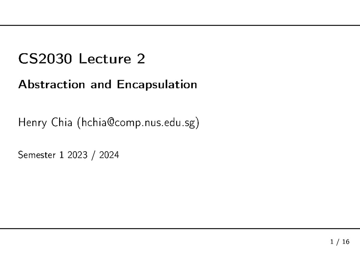 Lecture 02: OOP Concepts - Abstraction and Encapsulation (CS 101) - Studocu