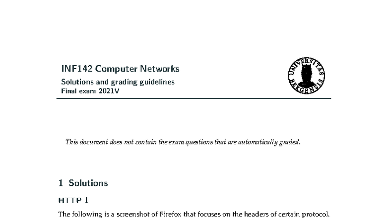 INF142 Computer Networks Final Exam Solutions and Grading Guidelines ...