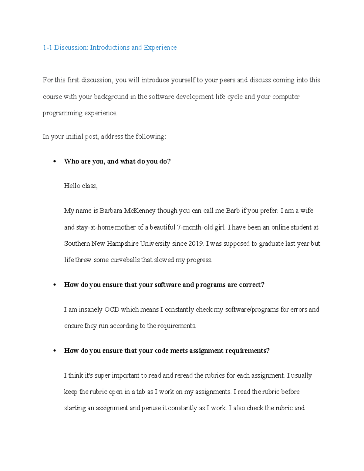 1-1 Discussion: Introducing Myself & My Programming Experience - Studocu