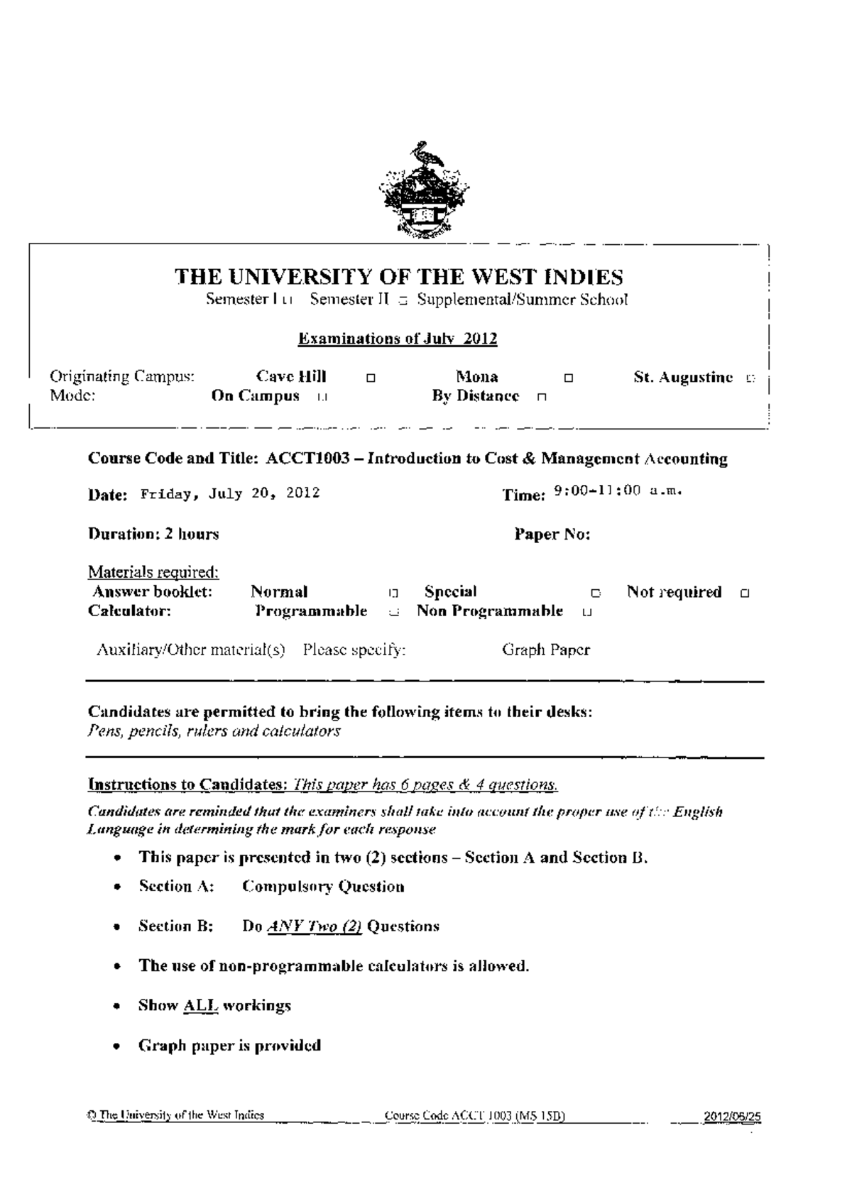 ACCT1003 Final Exam: Introduction to Cost Management Accounting - Studocu