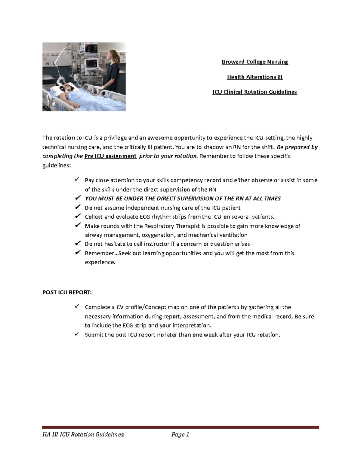 ICU Rotation Report and Guidelines revised 2017 1 - Broward College ...