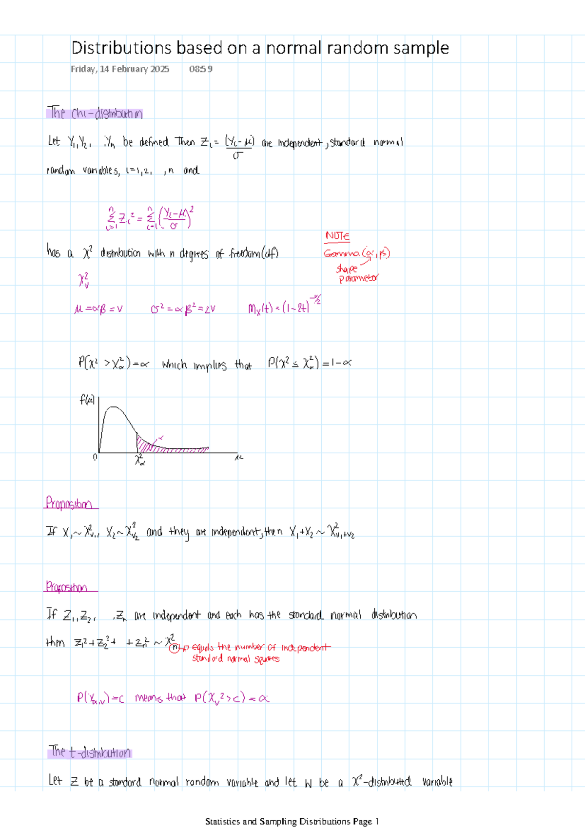 Distributions based on a normal random sample - WST 121 - Studocu