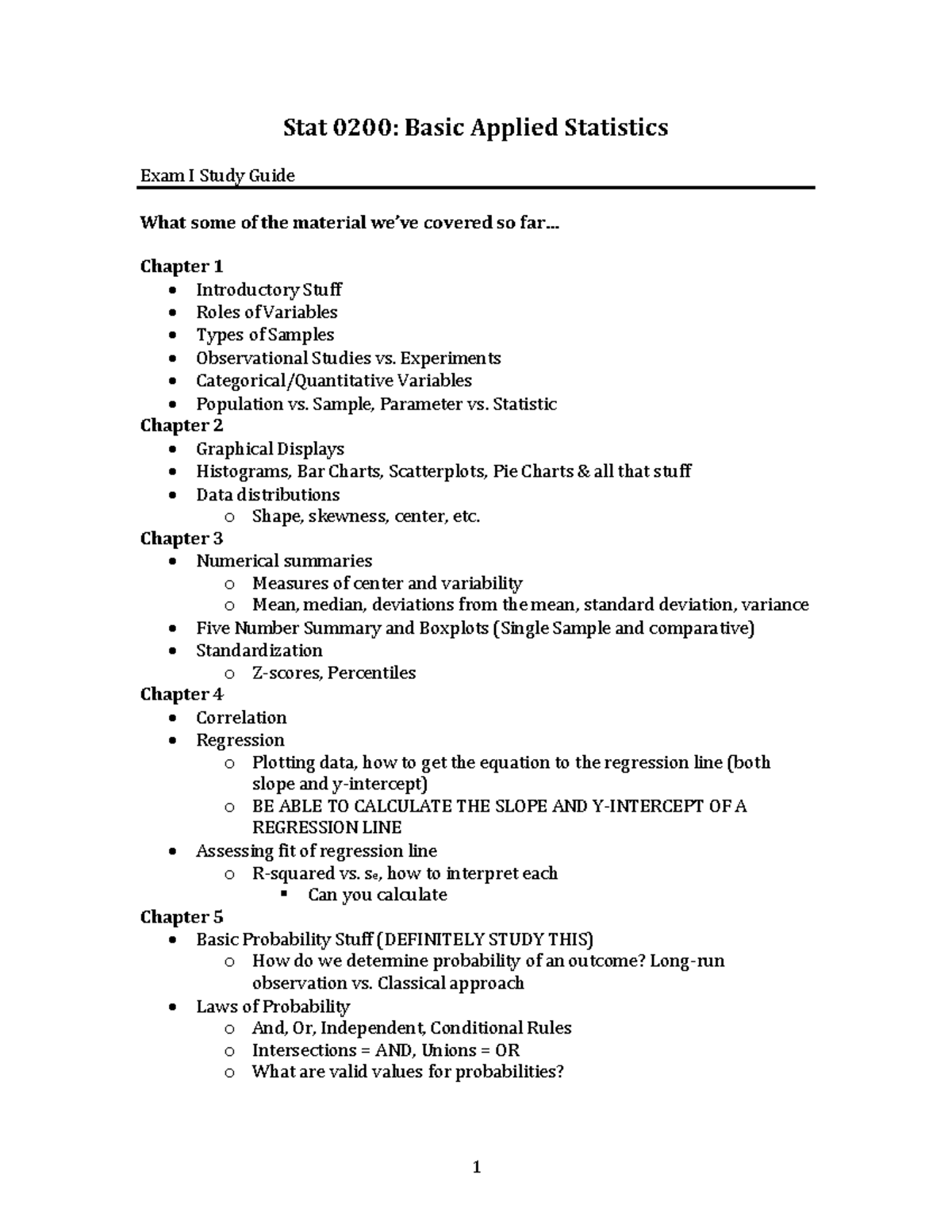 Stat 0200 F2022 Exam I Study Guide Solutions - Stat 0200: Basic Applied ...