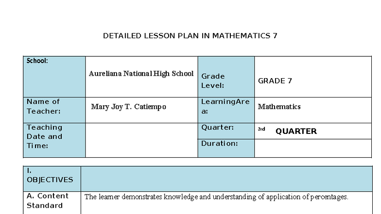 LP 1: Detailed Lesson Plan on Simple Interest for Math 7 - Studocu