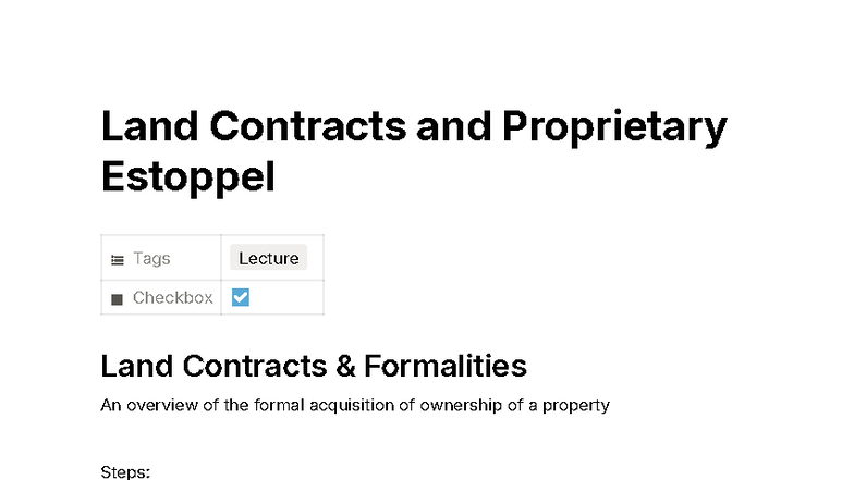 Law4006 Lecture 2: Land Contracts & Proprietary Estoppel Overview - Studocu