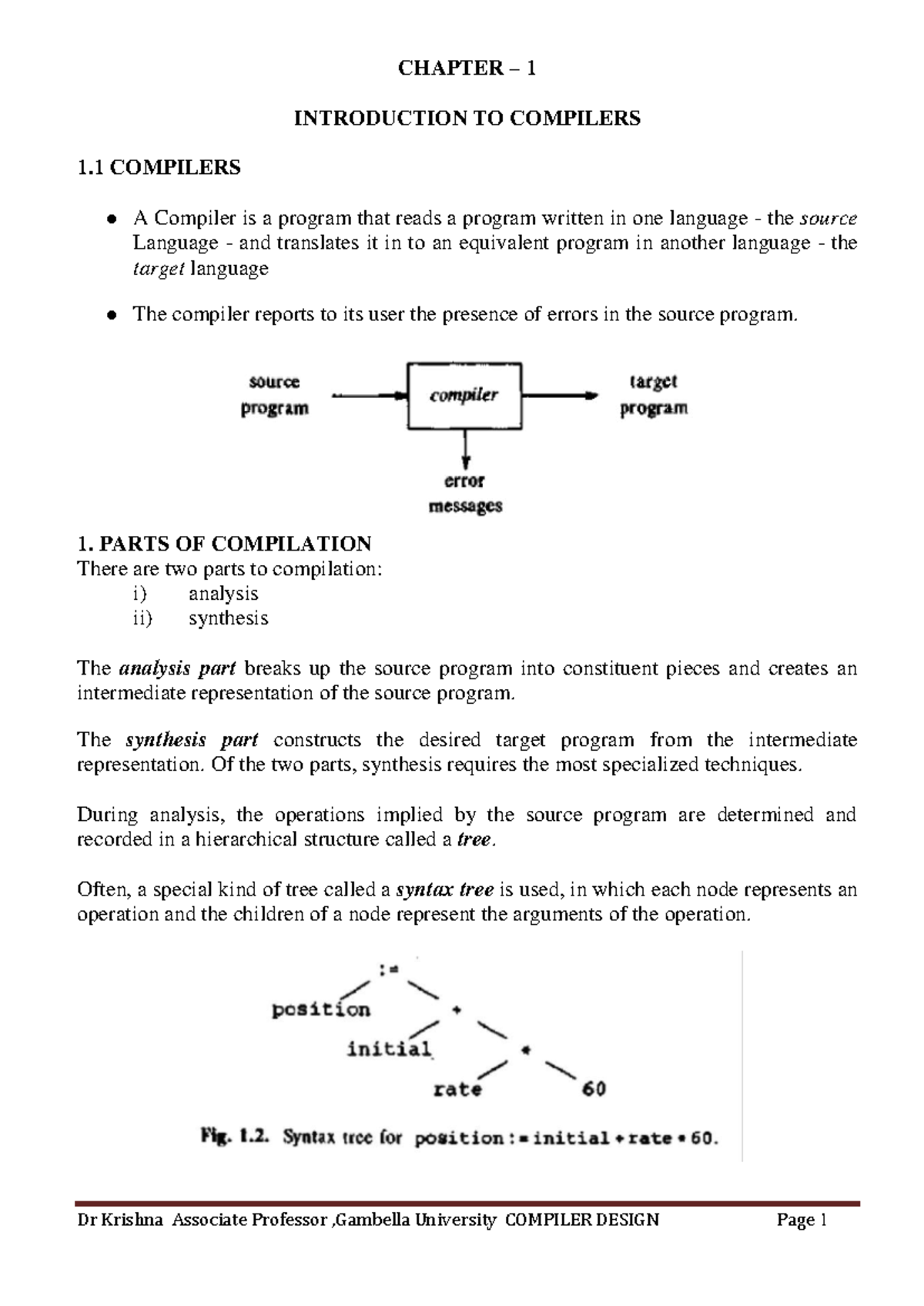 Rk CD - Chapter 1: Introduction to Compilers and Their Analysis - Studocu