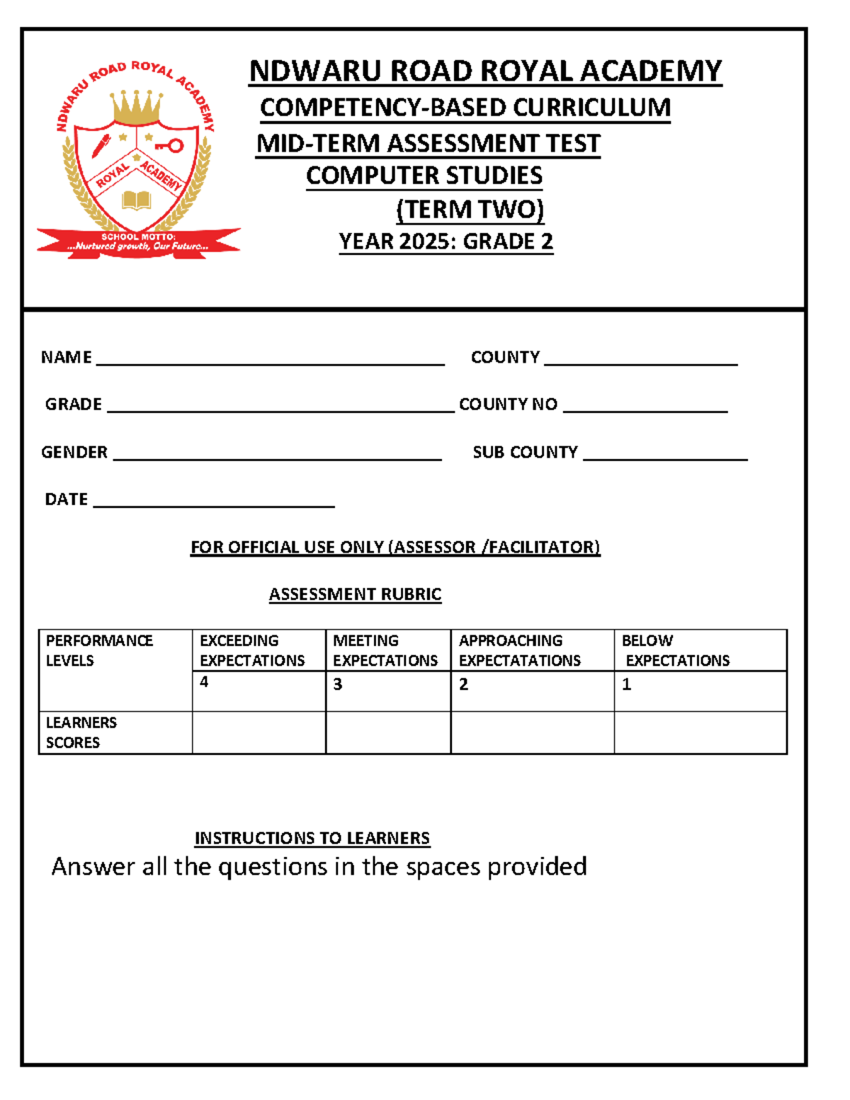 Grade 2 Computer Studies Midterm Exam (Term 2) 2025 - Studocu