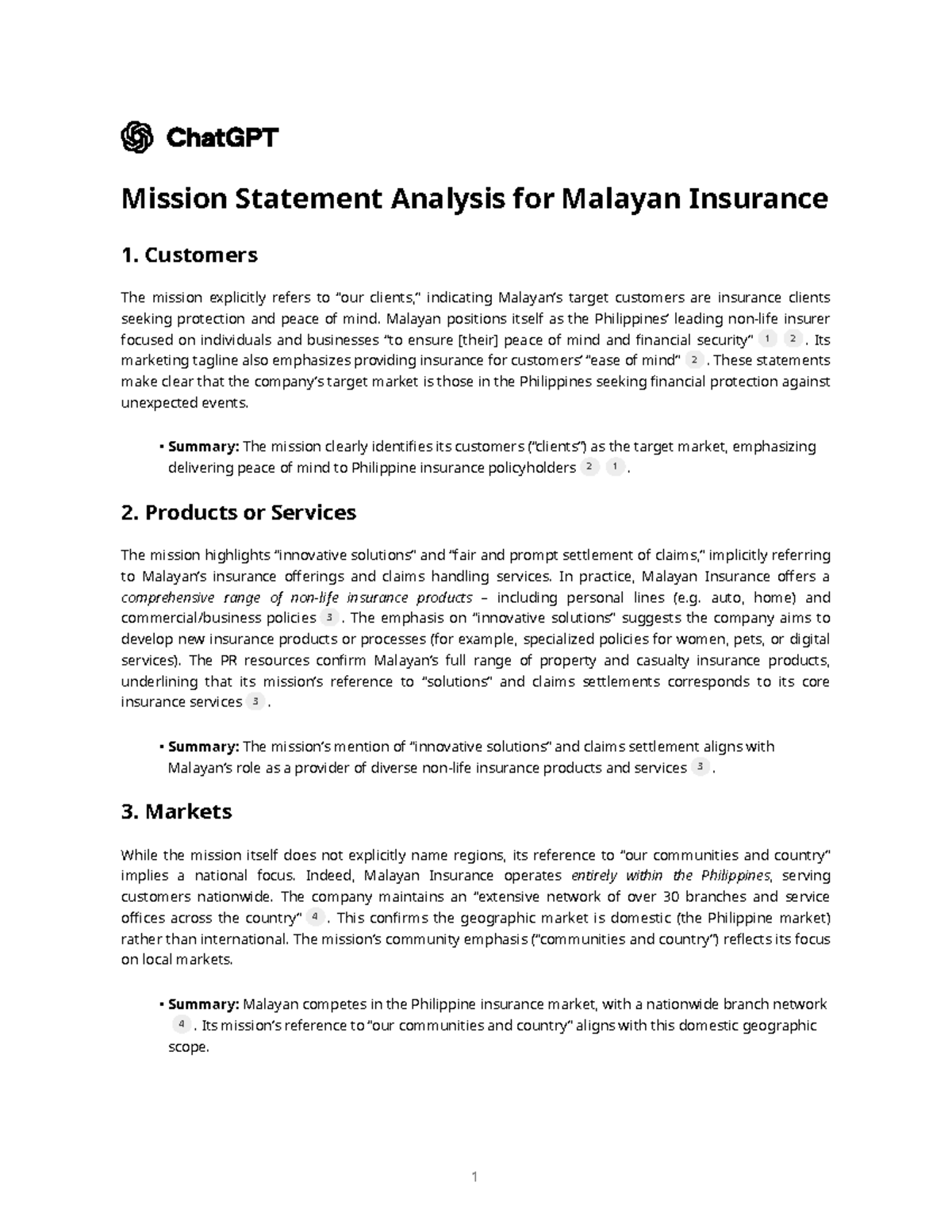 Mission Statement Analysis: Malayan Insurance Overview - Studocu