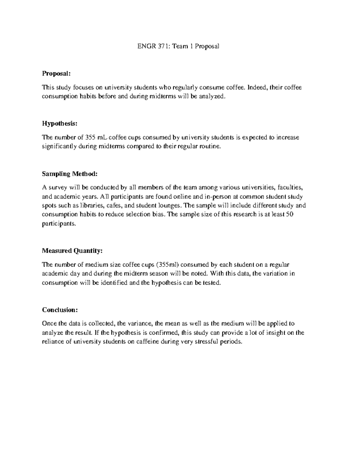 Example of a project proposal - ENGR 371: Team 1 Proposal Proposal ...