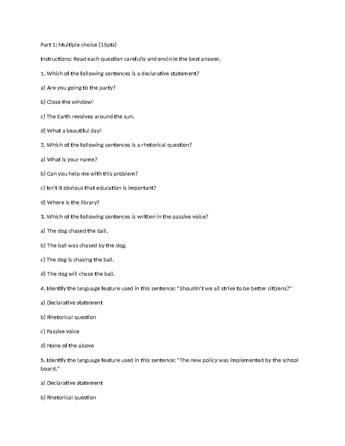 Grade 10 Exam: Multiple Choice & Matching Questions (Part 1) - Studocu