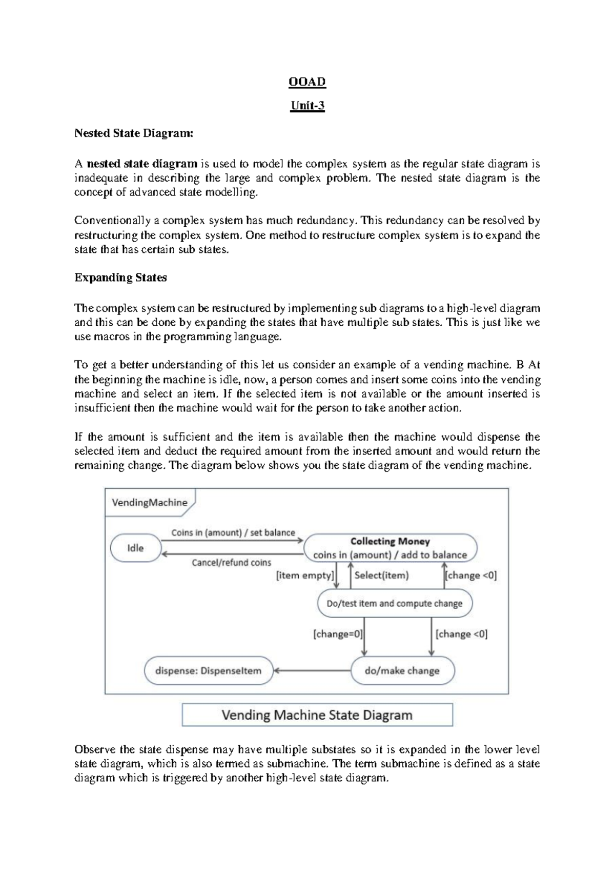 OOAD Unit-3 Notes - OOAD Unit- 3 Nested State Diagram: A nested state ...