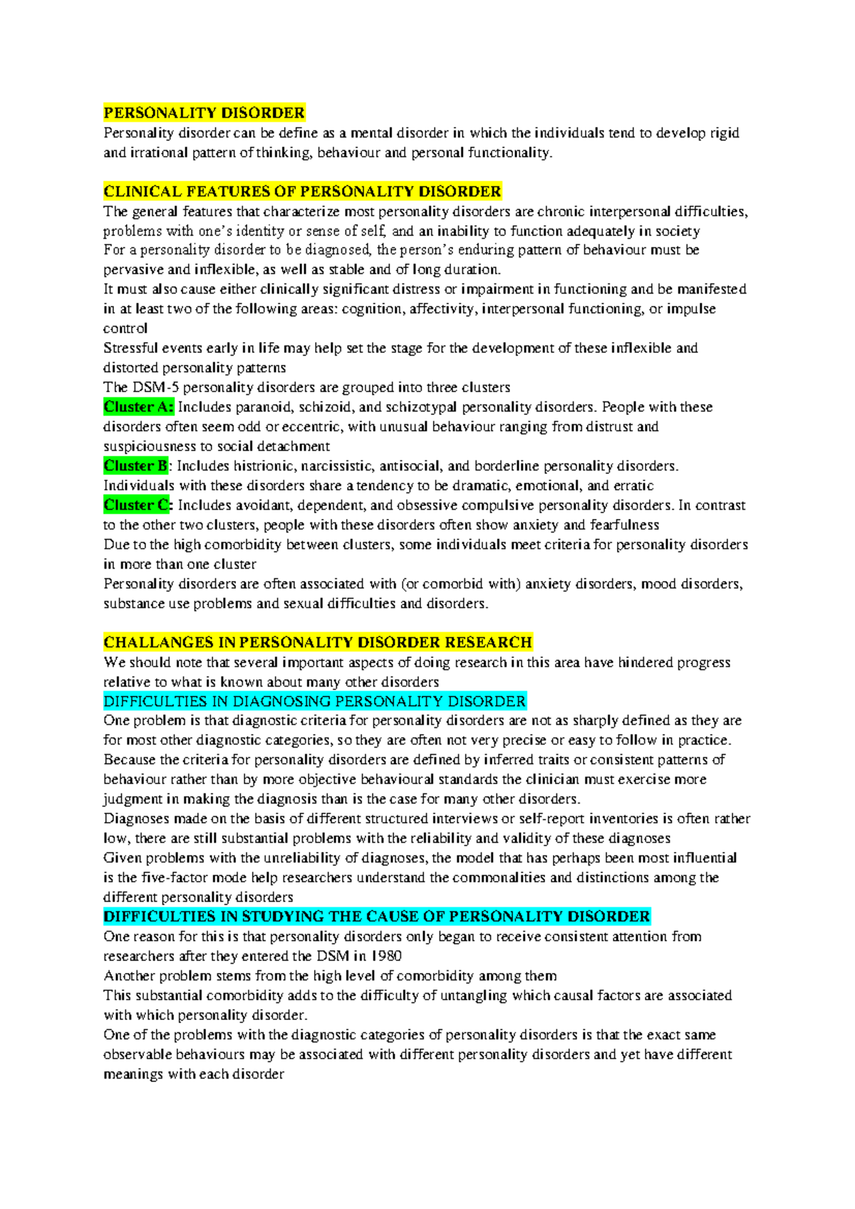 Personality Disorders: Clinical Features and Treatment Approaches (PSY ...