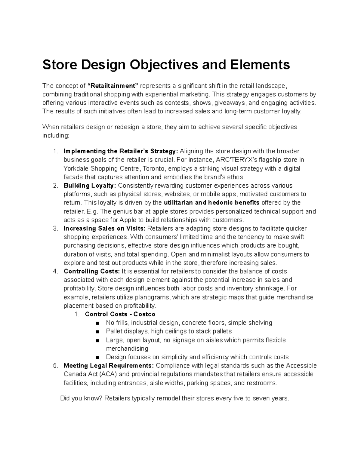 RMG 200 Lecture 6 Notes - Store Design Objectives and Elements The ...