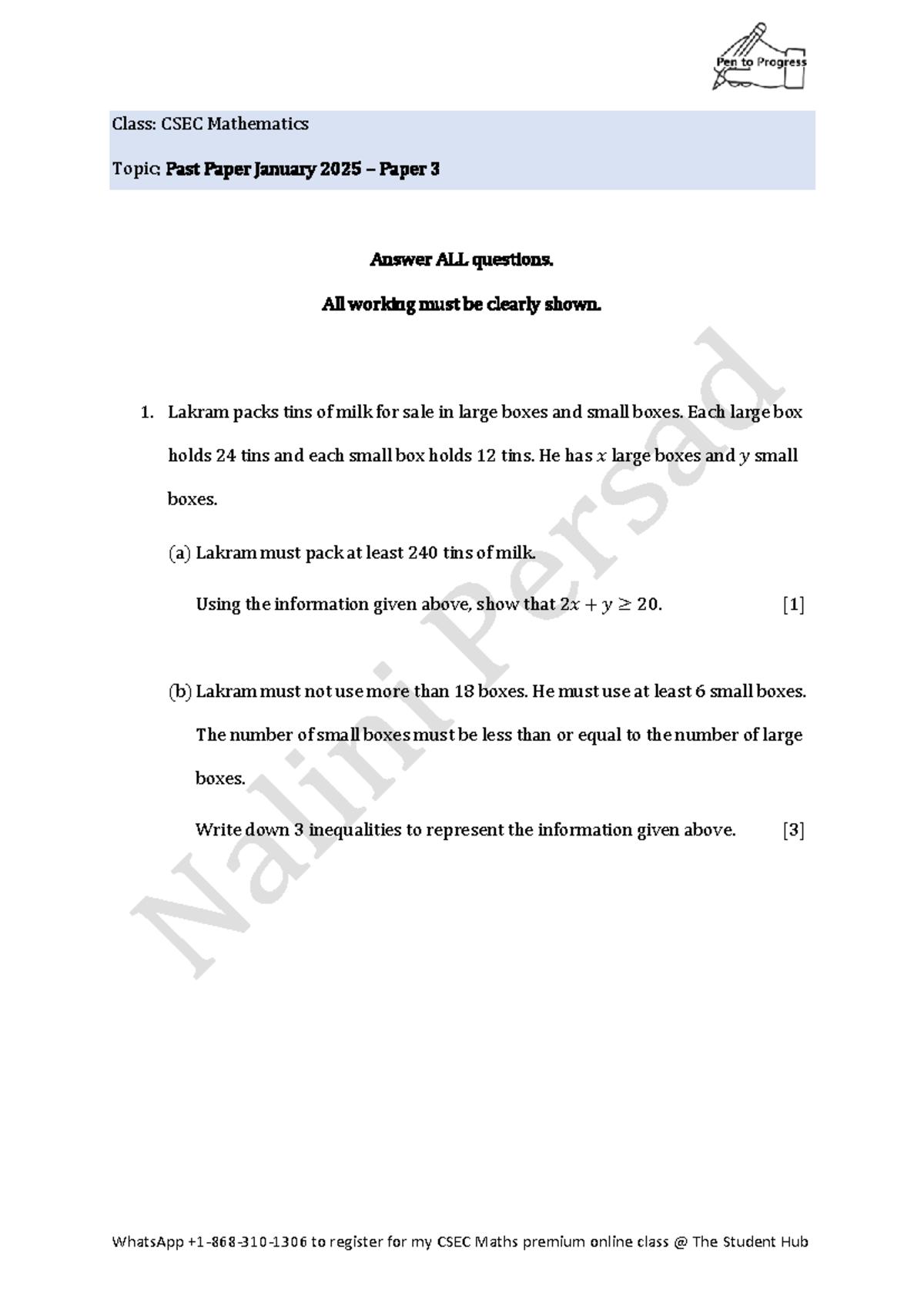 CSEC Math Paper 3 Past Paper Solutions - January 2025 - Studocu