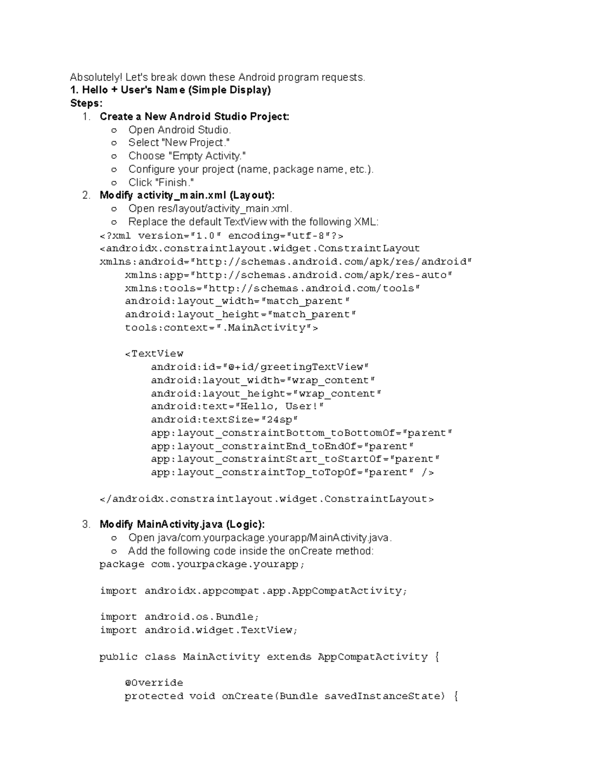 Android Programming Guide: Hello Name App Development Steps - Studocu