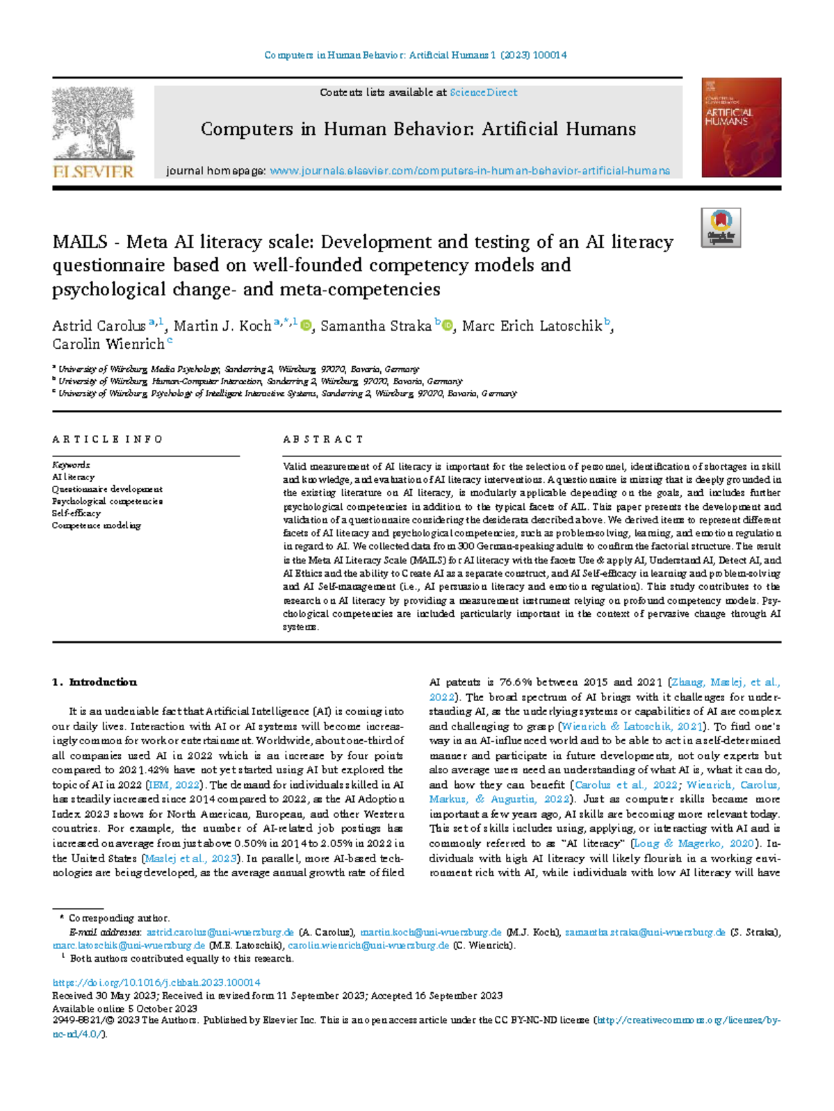 MAILS: Development and Validation of an AI Literacy Questionnaire - Studocu