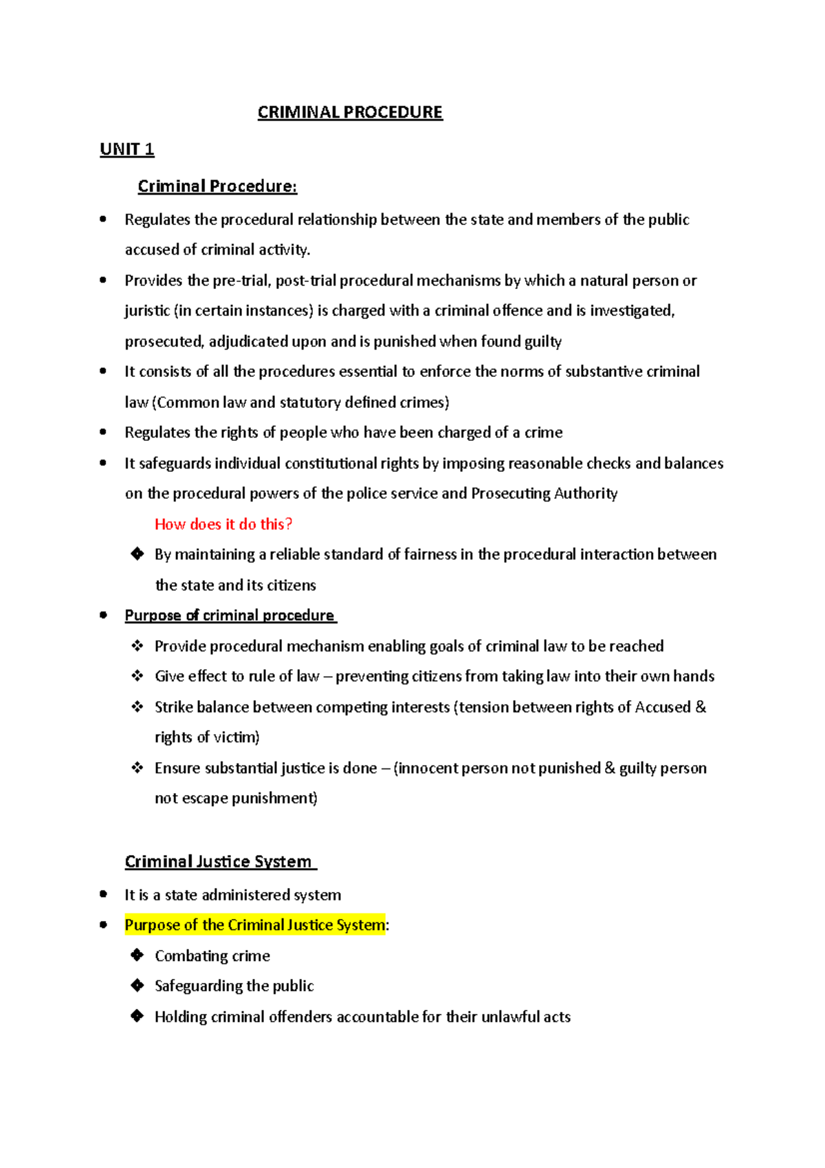Law of Criminal Procedure - Unit 1 Overview Notes - Studocu