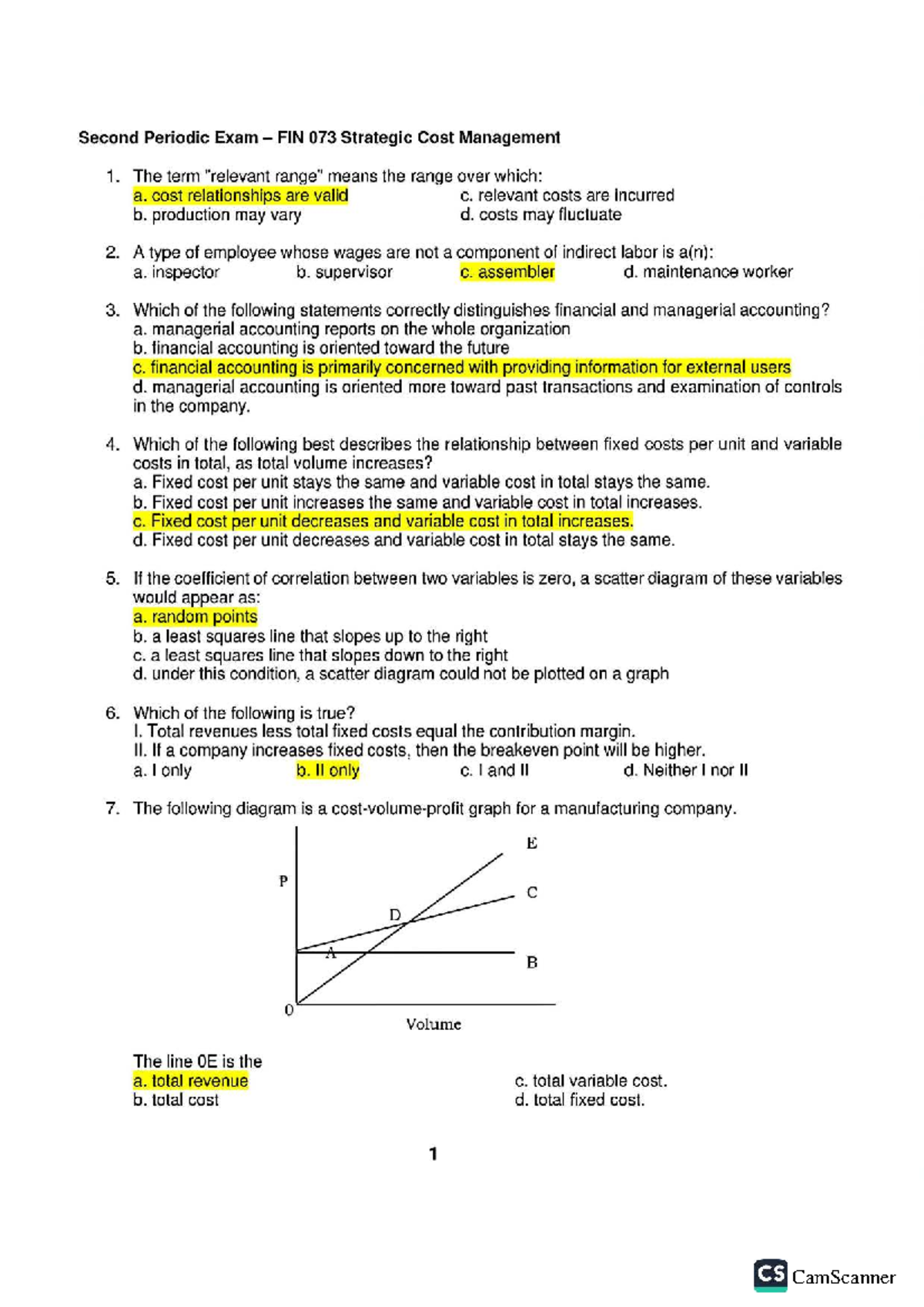Second Periodic Exam Notes for FIN 073: Strategic Cost Management - Studocu