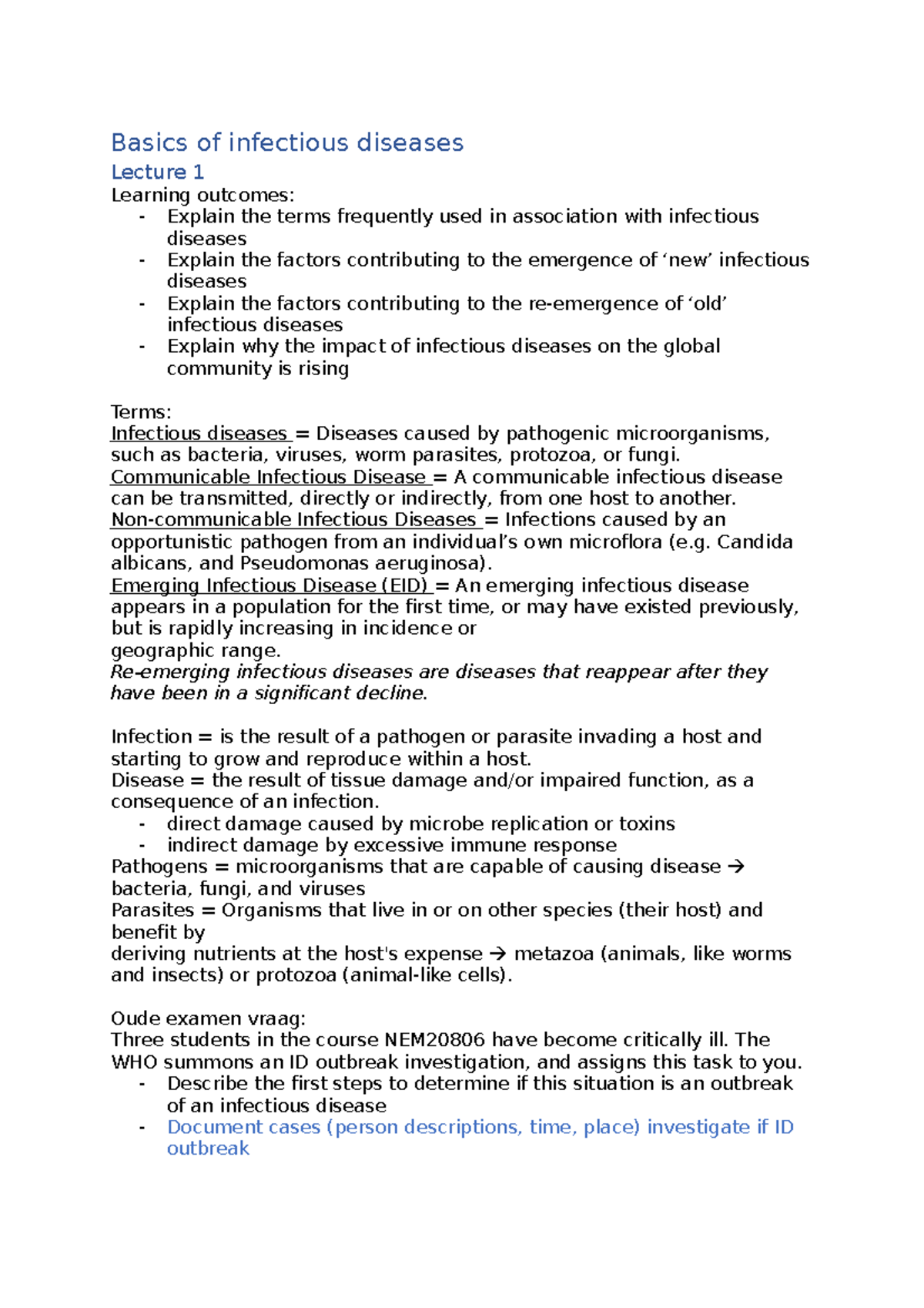 Lecture Notes on Infectious Diseases (NEM20806) - Studeersnel