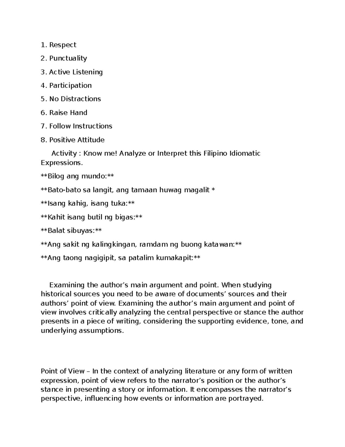 RPH: Examining Perspectives in Filipino Idioms and Historical Sources ...