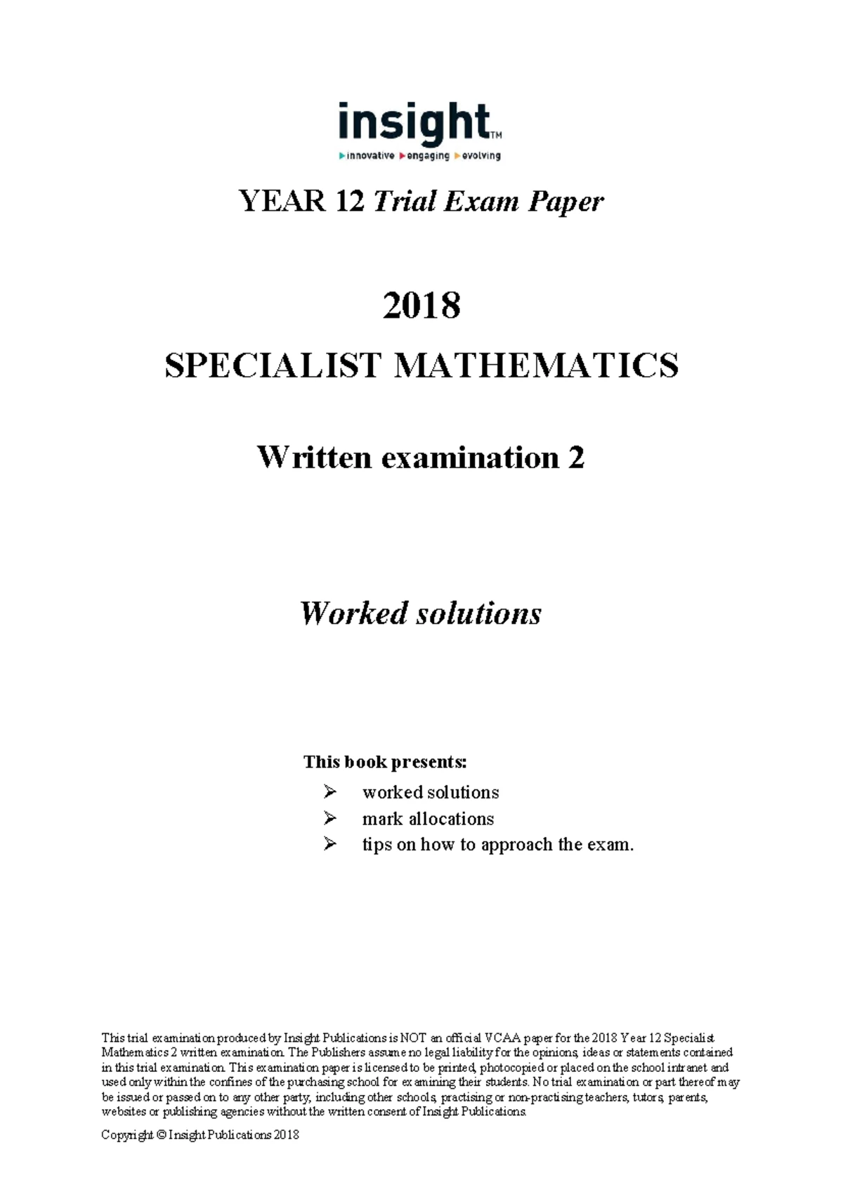 2016 Year 12 Specialist Mathematics Exam 2 - Worked Solutions - Studocu