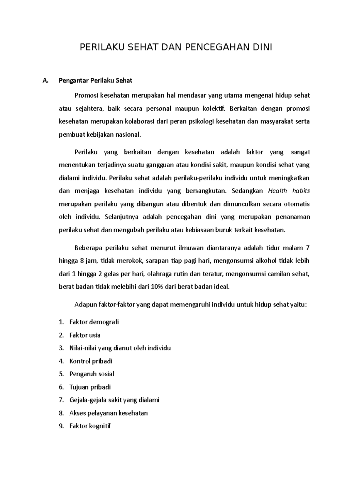 Materi 2: Perilaku Sehat dan Pencegahan Dini dalam Kehidupan Sehat - Document Preview