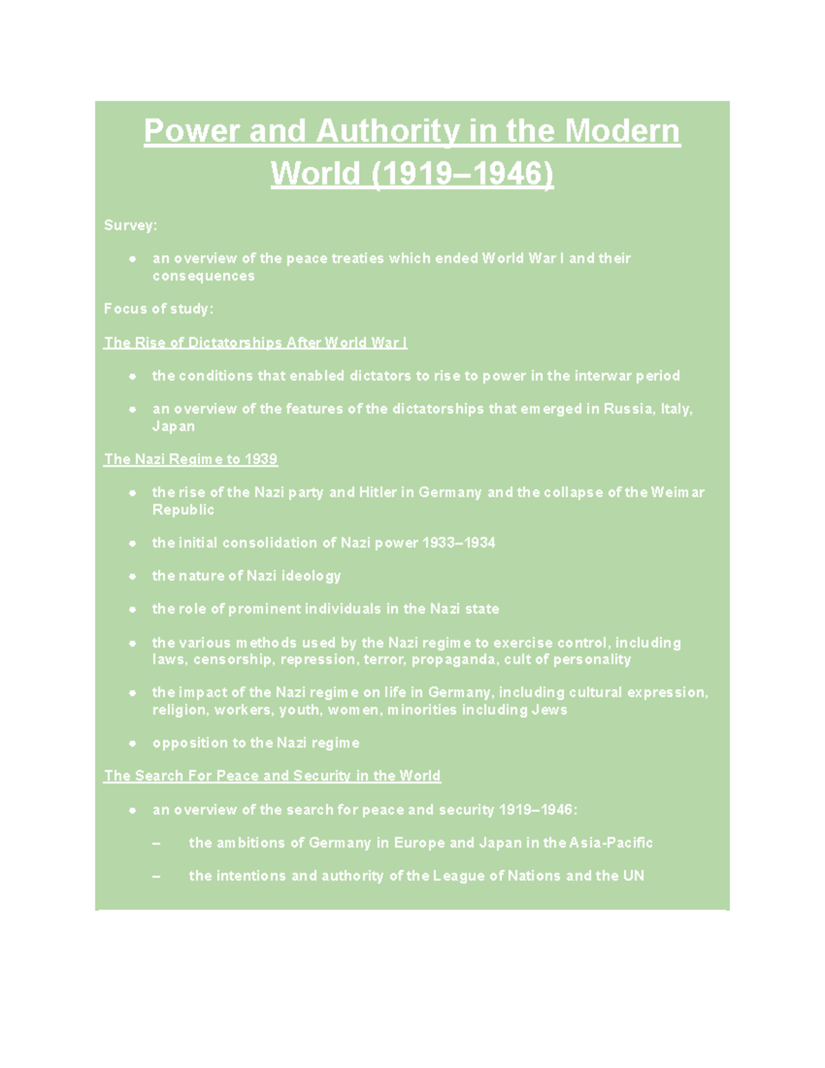Power and Authority in the Modern World: WWI Peace Treaties ...