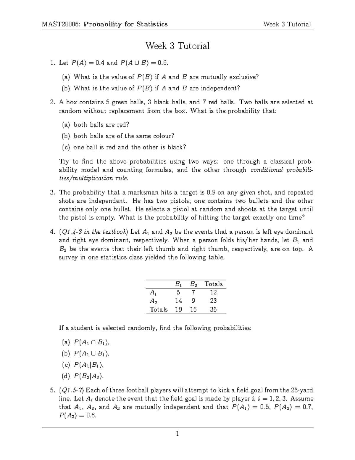 Probability for Statistics (STAT 101) Week 3 Tutorial Notes - Studocu