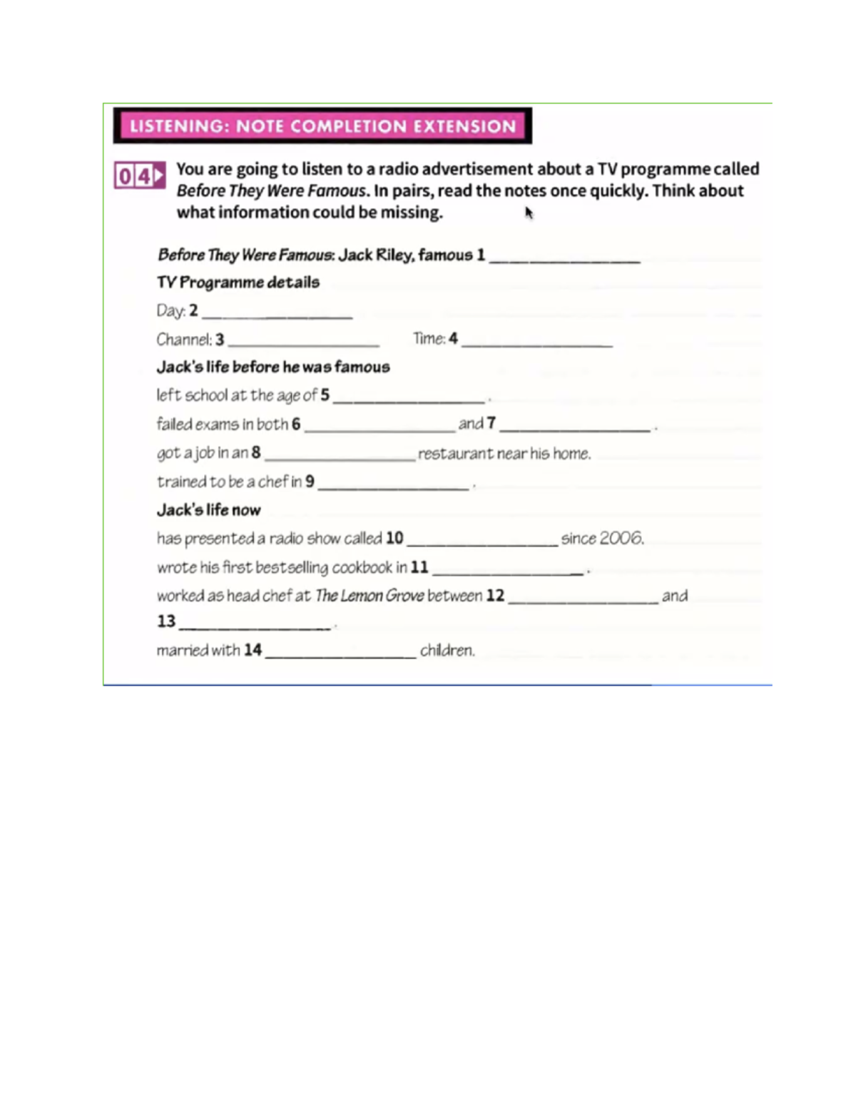 Listening Exercise 04: Note Completion for 'Before They Were Famous ...