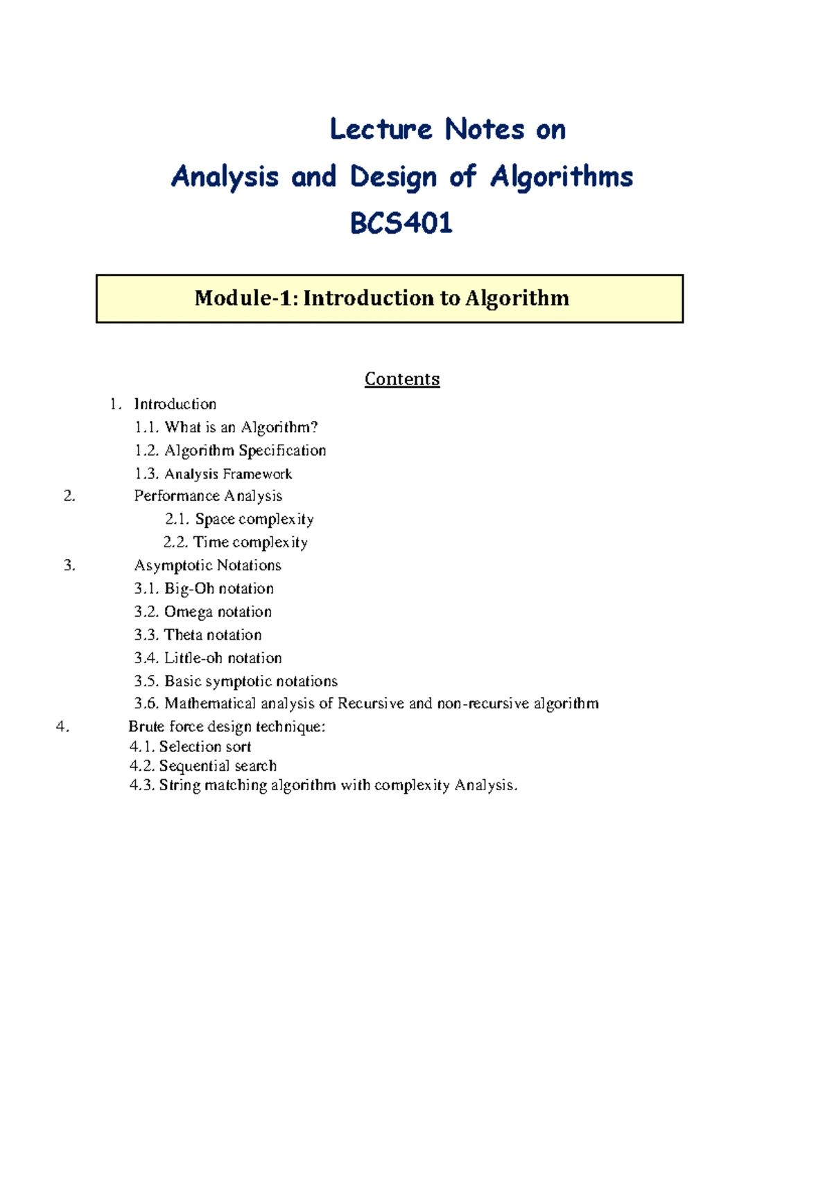 Lecture Notes on Divide and Conquer Algorithms BCS401 - Studocu
