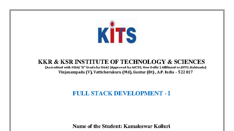 Full Stack Development Project Report - CSE 2nd Sem 24JR1A05H3 - Studocu