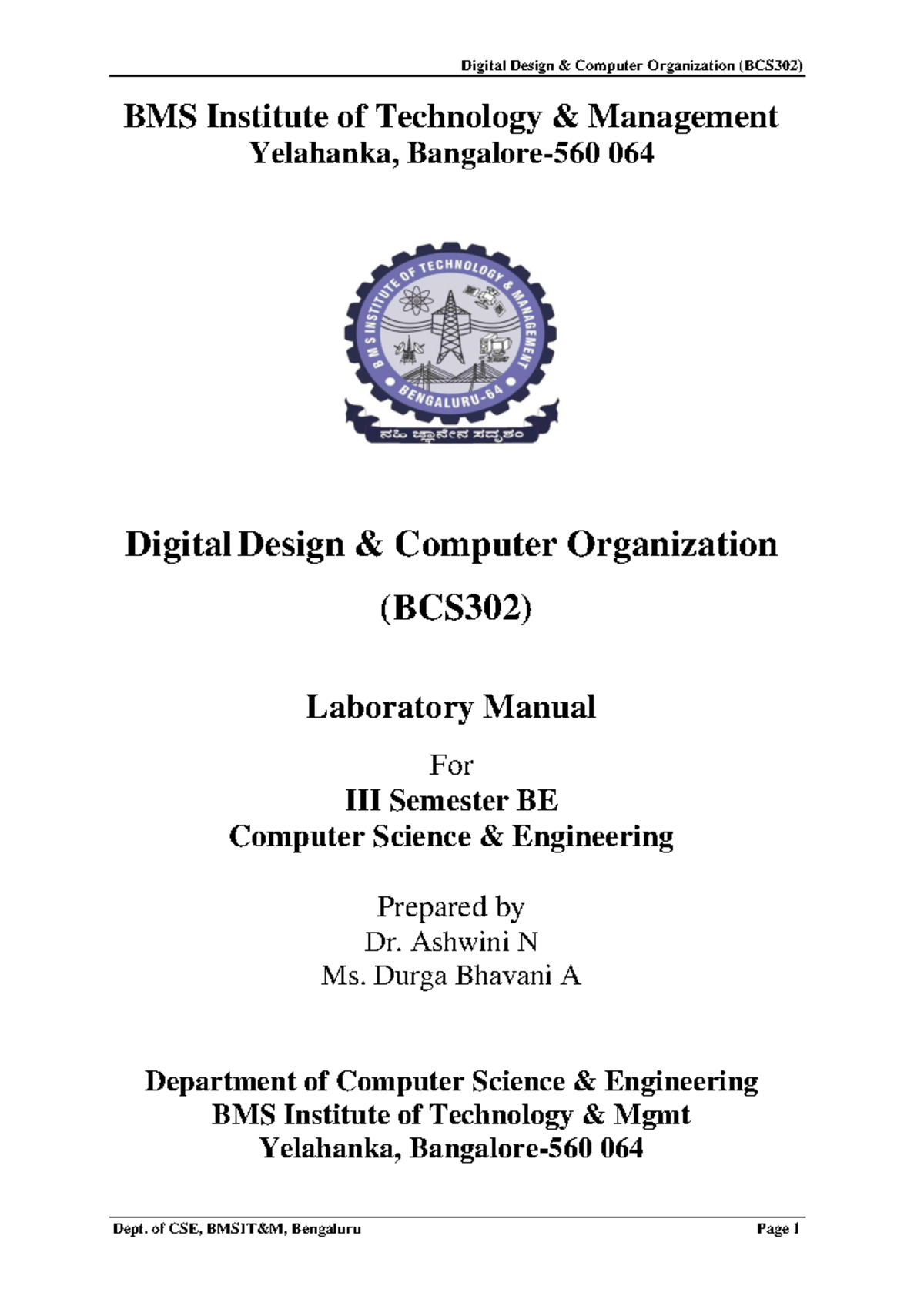 CSE - BCS302 III Sem DDCO Lab Manual and Experiment Guide - Studocu
