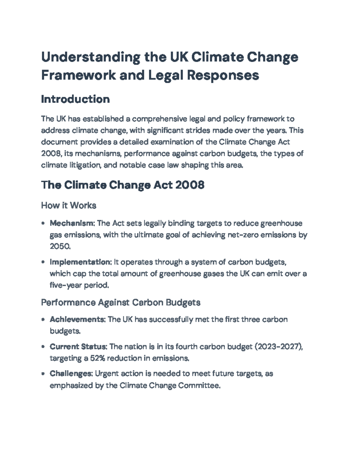 UK Climate Change Act 2008: Legal Framework and Litigation Strategies ...