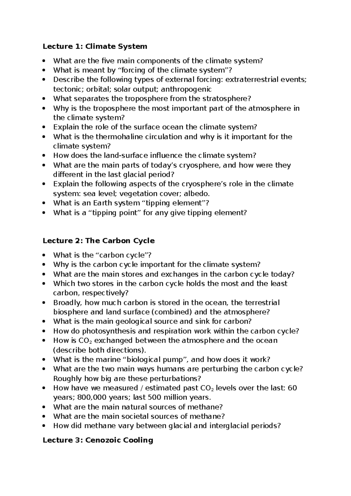 Climate system overview and key concepts: Questions for revision - Studocu