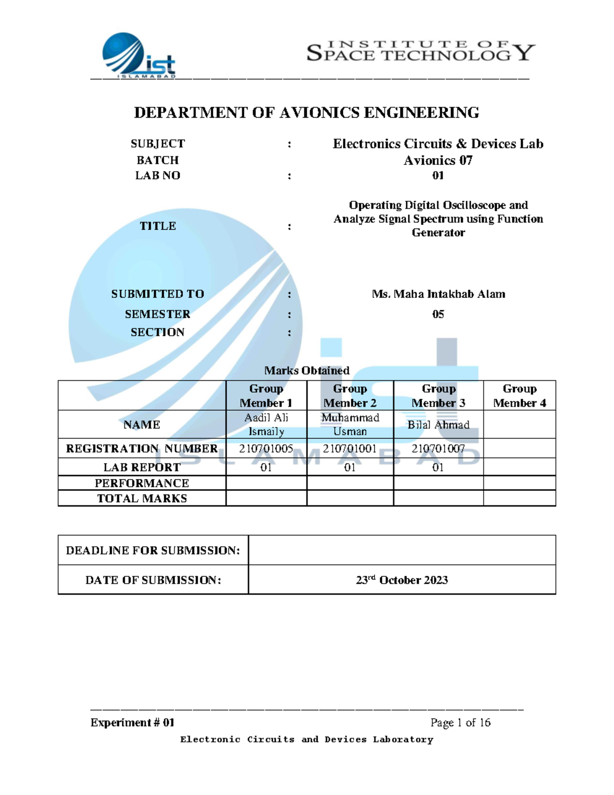 Electronics Circuits & Devices Lab (ECD 101) - Lab Report 1 on ...