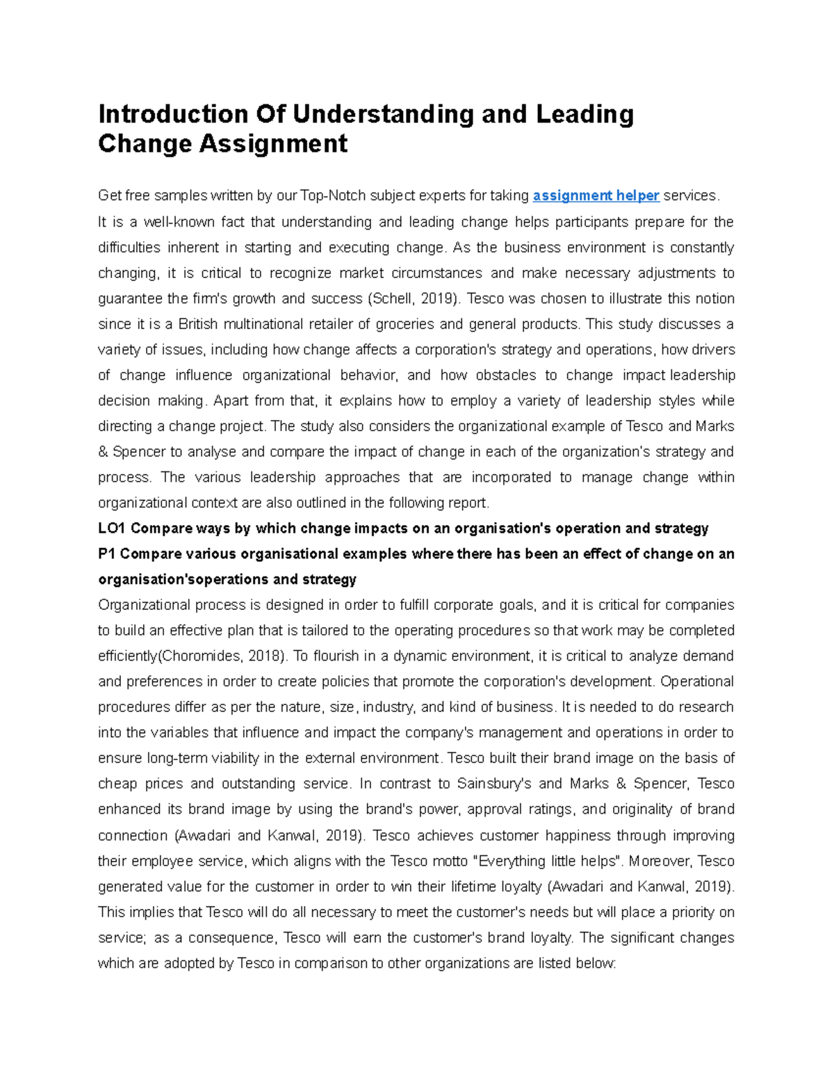 Assignment - Analyzing Organizational Change: Tesco & Marks & Spencer ...