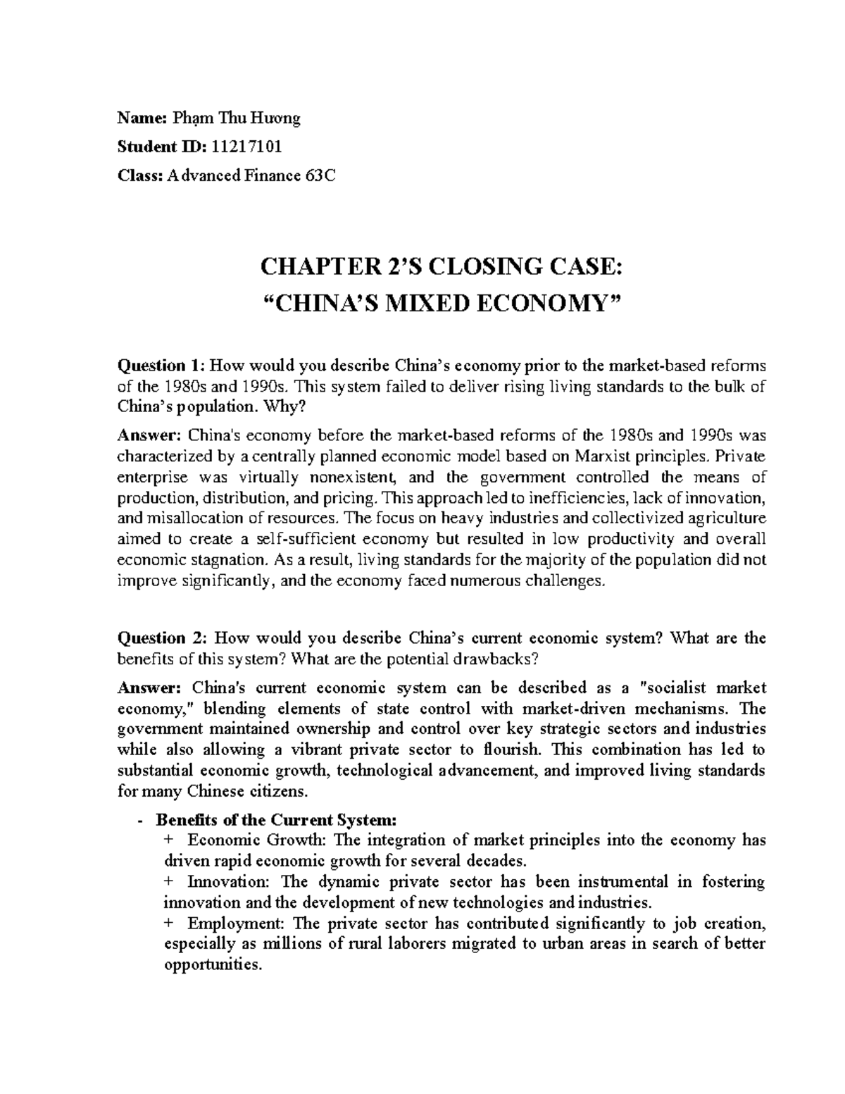 Chapter 2 Closing case - Name: Phạm Thu Hương Student ID: 11217101 ...